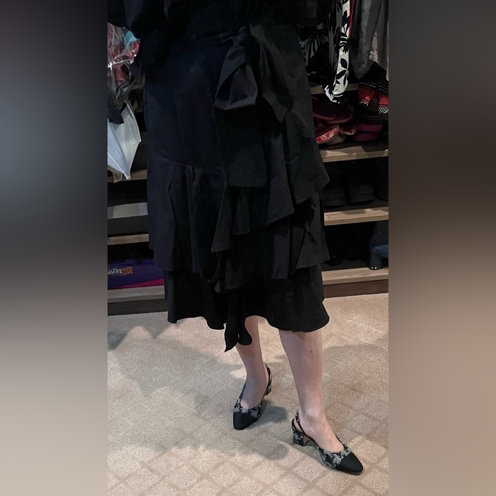 NWT- Zara Basic Collection-Black Midi Skirt with Ruffles at Midpoint of Skirt - Picture 11 of 17